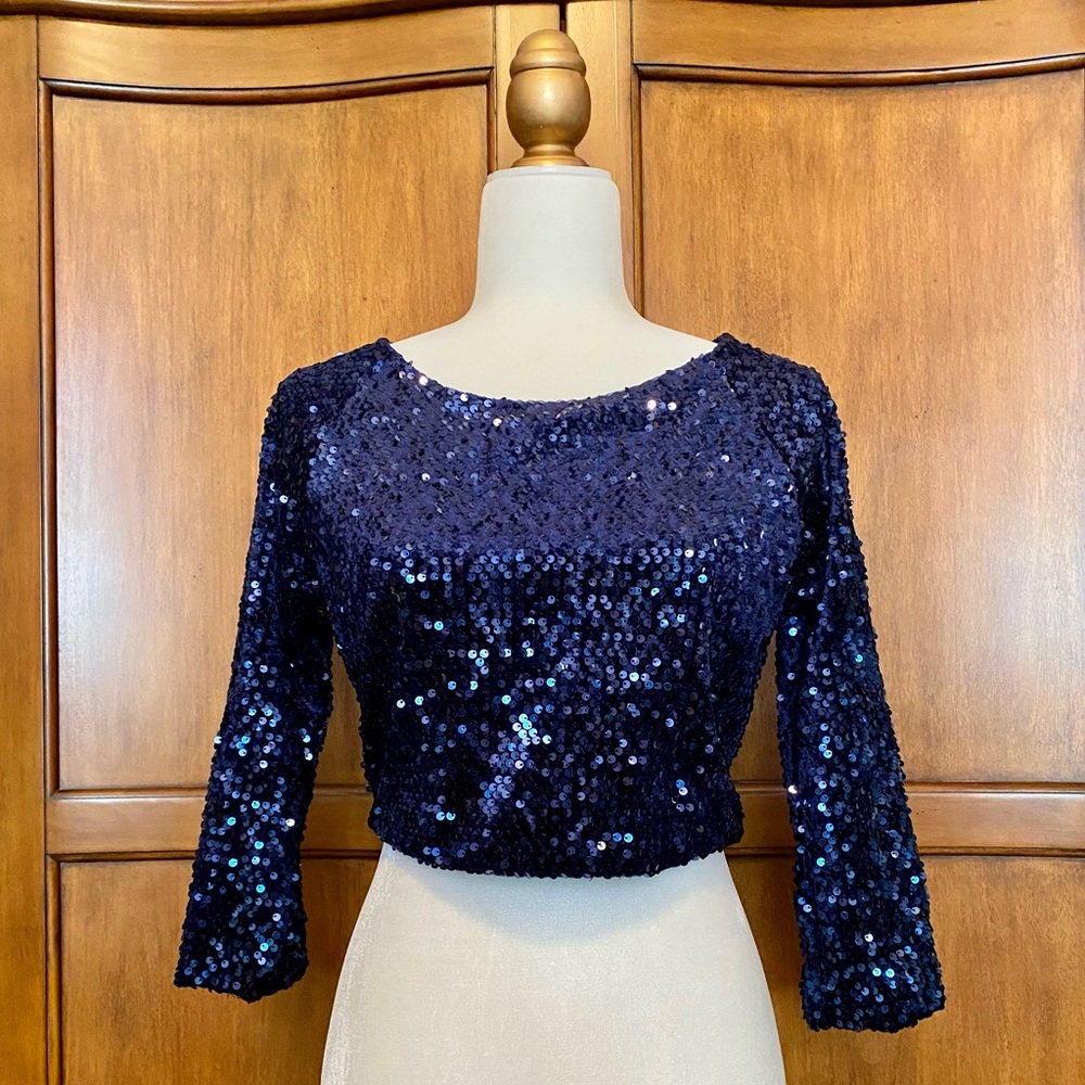 Sapphire Blue Sequin Crop Top